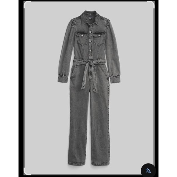 GAP Pants - Gap Womens Denim Long Sleeve Tie Waist Jumpsuit Gray Puff Shoulder Size 6